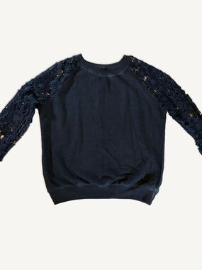 Mango  Navy Sweatshirt Lace Sleeve S